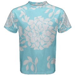 Aqua Blue Floral Pattern Men s Cotton Tees by LovelyDesigns4U