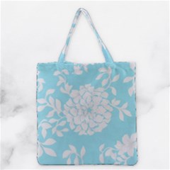 Aqua Blue Floral Pattern Grocery Tote Bags by LovelyDesigns4U