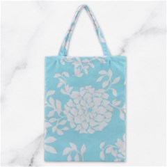 Aqua Blue Floral Pattern Classic Tote Bags by LovelyDesigns4U