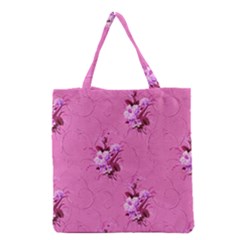 Pink Floral Pattern Grocery Tote Bags by LovelyDesigns4U