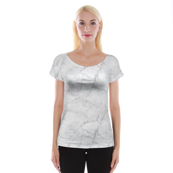 White Marble 2 Women s Cap Sleeve Top