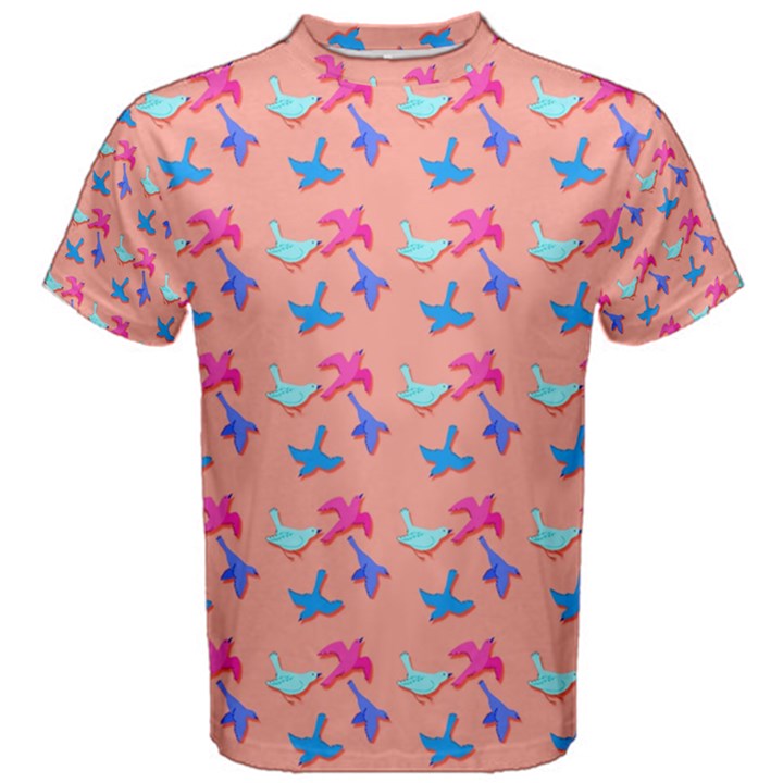 Birds Pattern on Pink Background Men s Cotton Tees