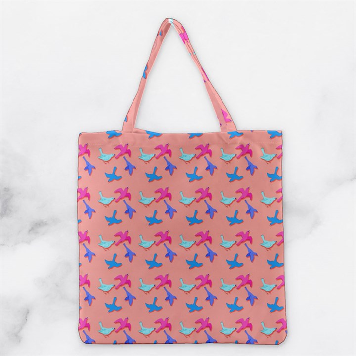 Birds Pattern on Pink Background Grocery Tote Bags