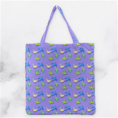 Blue And Green Birds Pattern Grocery Tote Bags by LovelyDesigns4U