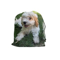 Cute Cavapoo Puppy Drawstring Pouches (large)  by trendistuff