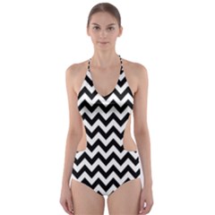 Black And White Zigzag Cut-out One Piece Swimsuit by Zandiepants