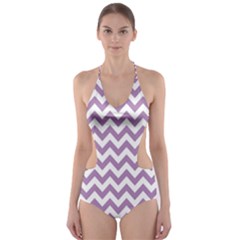 Lilac And White Zigzag Cut-out One Piece Swimsuit by Zandiepants