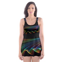  Flowing Fabric Of Rainbow Light, Abstract  Skater Dress Swimsuit by DianeClancy