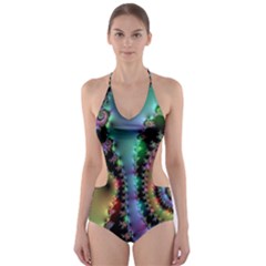 Satin Rainbow, Spiral Curves Through The Cosmos Cut-out One Piece Swimsuit by DianeClancy