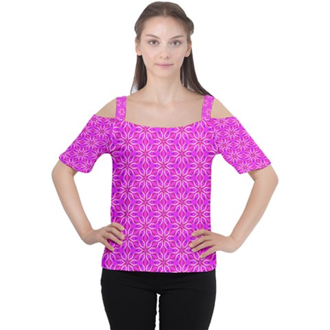 Pink Snowflakes Spinning In Winter Women s Cutout Shoulder Tee by DianeClancy