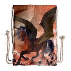 Wonderful Dark Unicorn In The Night Drawstring Bag (large) by FantasyWorld7