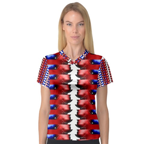 The Patriotic Flag Women s V-neck Sport Mesh Tee by SugaPlumsEmporium