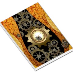 Steampunk Golden Design With Clocks And Gears Large Memo Pads by FantasyWorld7