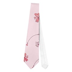 Cute Pink Birds And Flowers Pattern Neckties (one Side)  by TastefulDesigns