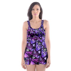  Blue Purple Shattered Glass Skater Dress Swimsuit by KirstenStar