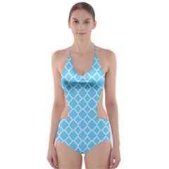 Bright Blue Quatrefoil Pattern Cut-out One Piece Swimsuit by Zandiepants