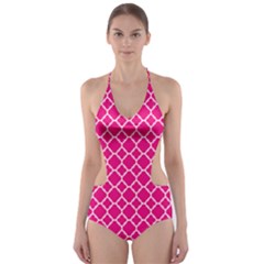 Hot Pink Quatrefoil Pattern Cut-out One Piece Swimsuit by Zandiepants