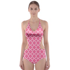 Soft Pink Quatrefoil Pattern Cut-out One Piece Swimsuit by Zandiepants