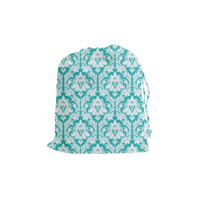 Turquoise Damask Pattern Drawstring Pouches (Medium) 