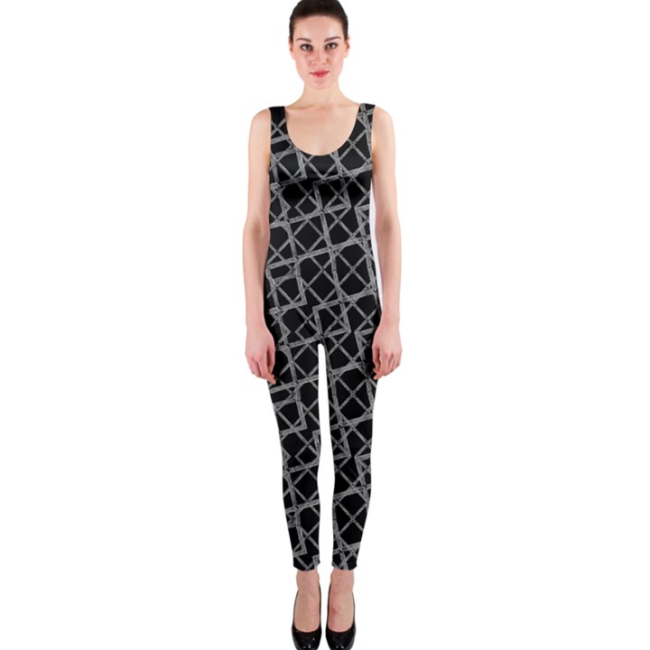 Geometric Grunge Pattern Print OnePiece Catsuit