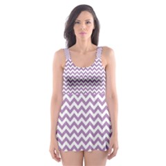 Lilac Purple & White Zigzag Pattern Skater Dress Swimsuit by Zandiepants