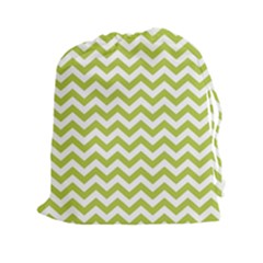 Spring Green & White Zigzag Pattern Drawstring Pouch (xxl) by Zandiepants