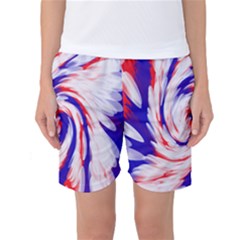 Groovy Red White Blue Swirl Women s Basketball Shorts by BrightVibesDesign