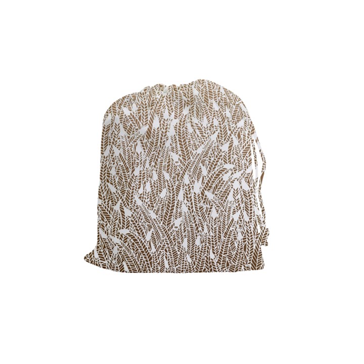 Brown Ombre feather pattern, white, Drawstring Pouch (Medium)