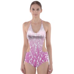 Pink Ombre Feather Pattern, White, Cut-out One Piece Swimsuit by Zandiepants