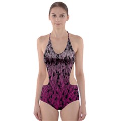 Pink Ombre Feather Pattern, Black, Cut-out One Piece Swimsuit by Zandiepants