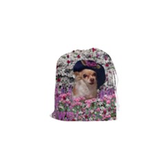 Chi Chi In Flowers, Chihuahua Puppy In Cute Hat Drawstring Pouches (xs)  by DianeClancy