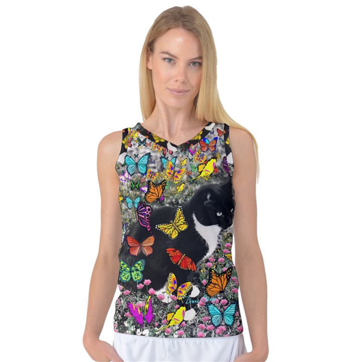 Freckles In Butterflies I, Black White Tux Cat Women s Basketball Tank Top