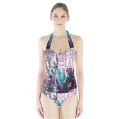 Graffiti Grunge Love Halter Swimsuit by ArtistRoseanneJones