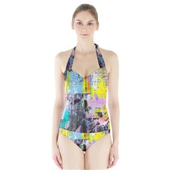 Graffiti Pop Halter Swimsuit by ArtistRoseanneJones