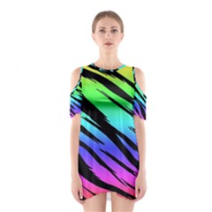 Rainbow Tiger Cutout Shoulder Dress by ArtistRoseanneJones