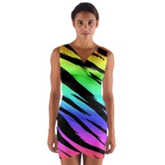 Rainbow Tiger Wrap Front Bodycon Dress by ArtistRoseanneJones