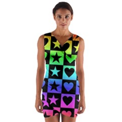 Rainbow Stars And Hearts Wrap Front Bodycon Dress by ArtistRoseanneJones