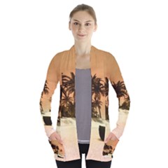 Wonderful Sunset Over The Beach, Tropcal Island Women s Open Front Pockets Cardigan(p194) by FantasyWorld7