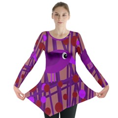 Sweet Purple Bird Long Sleeve Tunic  by Valentinaart