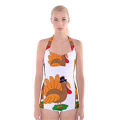 Thanksgiving Turkey - Transparent Boyleg Halter Swimsuit  by Valentinaart