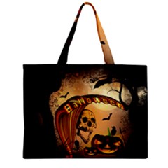 Halloween, Funny Pumpkin With Skull And Spider In The Night Zipper Mini Tote Bag by FantasyWorld7