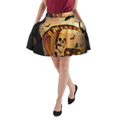 Halloween, Funny Pumpkin With Skull And Spider In The Night A-line Pocket Skirt by FantasyWorld7