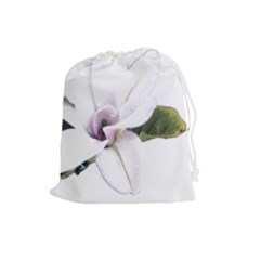 White Magnolia Pencil Drawing Art Drawstring Pouches (large)  by picsaspassion