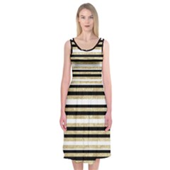 Gold Glitter, Black And White Stripes Midi Sleeveless Dress by Contest2481019