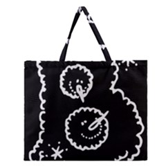 Funny Black And White Doodle Snowballs Zipper Large Tote Bag by yoursparklingshop