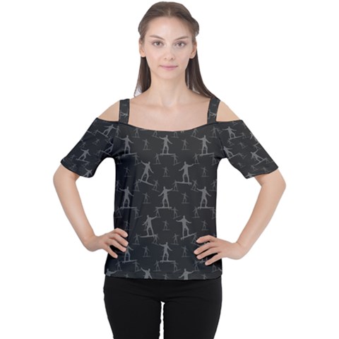 Surfing Motif Pattern Women s Cutout Shoulder Tee by dflcprintsclothing