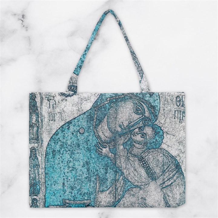 Mother Mary And Infant Jesus Christ  Blue Portrait Old Vintage Drawing Medium Tote Bag