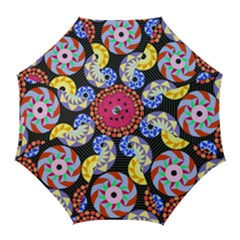 Colorful Retro Circular Pattern Golf Umbrellas by DanaeStudio