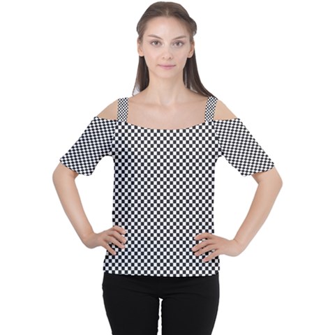 Sports Racing Chess Squares Black White Women s Cutout Shoulder Tee by EDDArt