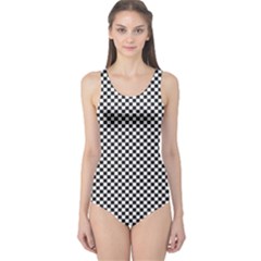 Sports Racing Chess Squares Black White One Piece Swimsuit by EDDArt